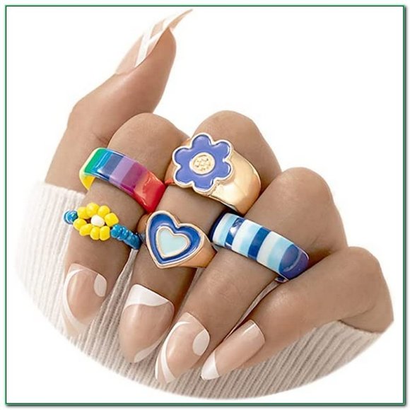 𝅺boho Retro Stackable Rings Sets, 5PC-Rainbow - Picture 1 of 5